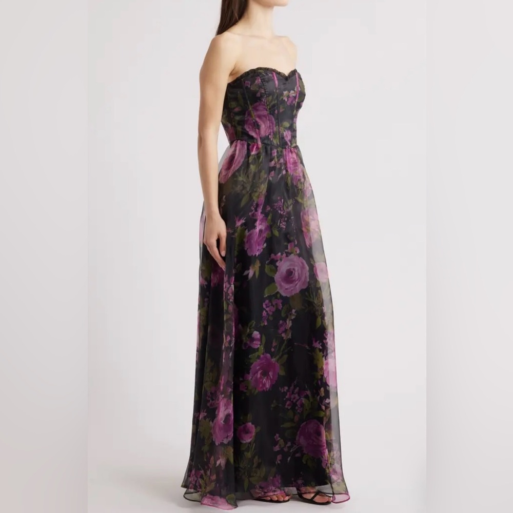 Lulus x Nordstrom Hadley Floral Organza Black and Purple Women's Maxi Dr… - Picture 3 of 6
